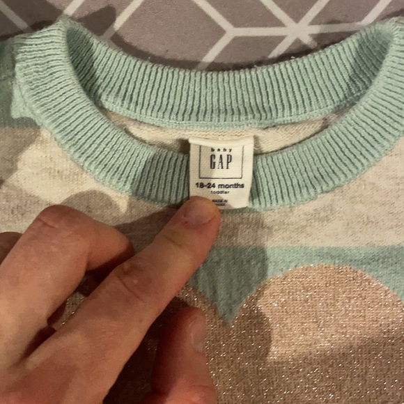 Baby gap striped cream and teal sweater 18-24M EUC - Picture 2 of 3